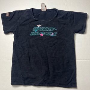 Women's HARLEY DAVIDSON Black Short-Sleeve Embroidered Shirt - Medium
